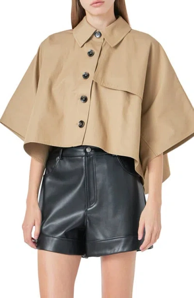 Grey Lab Collar Boxy Cape Shirt In Beige