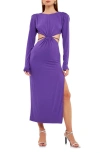 Grey Lab Cutout Waist Long Sleeve Cotton Dress In Purple