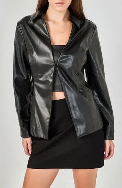 Grey Lab Faux Leather Jacket And Top Set In Black