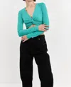 Grey Lab Front Twist Cropped Long Sleeve Top In Green