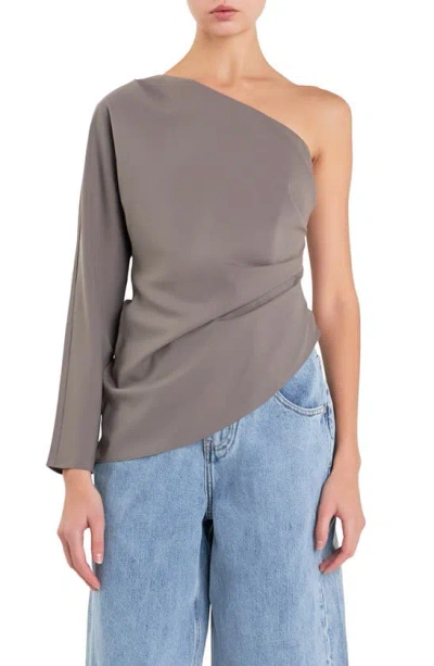 Grey Lab Gathered One-shoulder Asymmetric Top In Grey