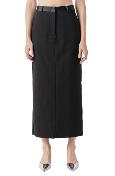 Grey Lab High Waist Satin Trim Maxi Skirt In Black