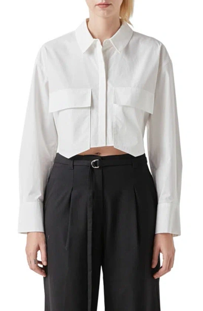 Grey Lab Long Sleeve Crop Button-up Shirt In White
