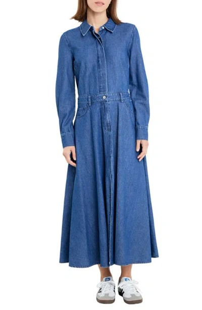 Grey Lab Long Sleeve Maxi Denim Shirtdress In Blue