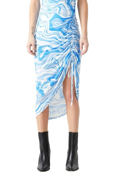 Grey Lab Marble Print Asymmetric Hem Midi Skirt In Blue Multi