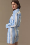Grey Lab Stripe Power Shoulder Long Sleeve Shirtdress In Blue