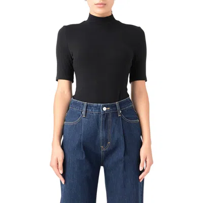 Grey Lab Mock Neck Bodysuit In Black
