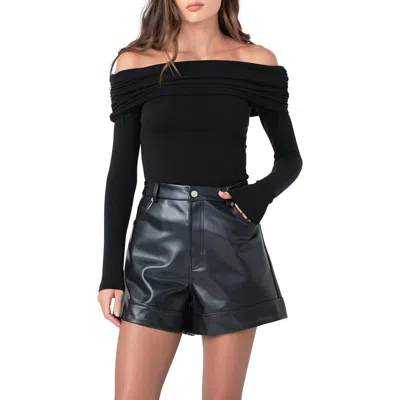 Grey Lab Off The Shoulder Ruched Top In Black