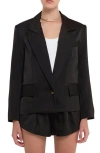 Grey Lab Women's One Button Satin Blazer In Black