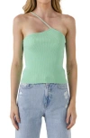 Grey Lab One Shoulder Strap Knit Tank Top In Sage