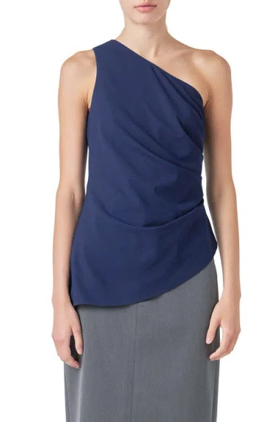 Grey Lab One-shoulder Pleated Top In Navy