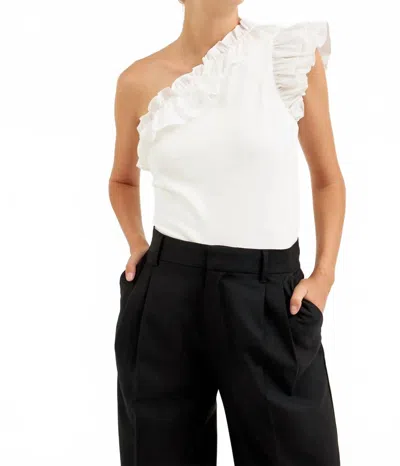 Grey Lab One Shoulder Ruffle Top In White