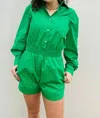 Grey Lab Oversize Long Sleeve Cotton Romper In Green