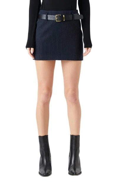 Grey Lab Pinstripe Miniskirt In Dark Navy