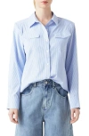 GREY LAB POWER SHOULDER STRIPE BUTTON-UP SHIRT