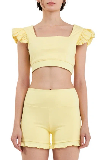 Grey Lab Puff Sleeve Crop Top In Light Yellow