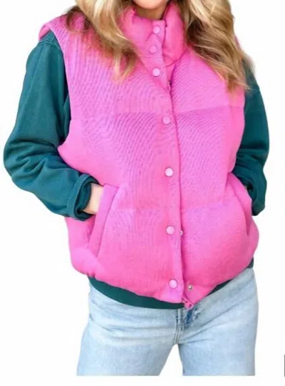 Grey Lab Puffer Cropped Vest In Knit Pink In Multi