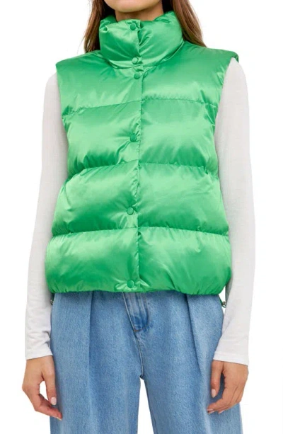 Grey Lab Quilted Satin Puffer Vest In Green