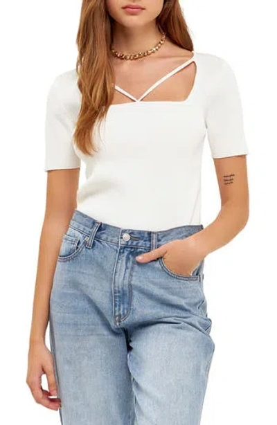 Grey Lab Rib Strappy Square Neck Top In White