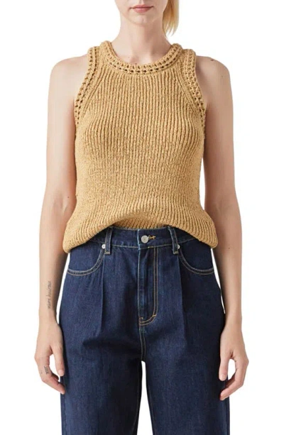 Grey Lab Ribbed Sleeveless Jumper In Beige