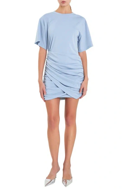 Grey Lab Women's Asymmetric Ruched Mini Dress In Blue Grey