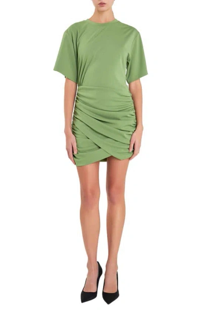 Grey Lab Women's Asymmetric Ruched Mini Dress In Green