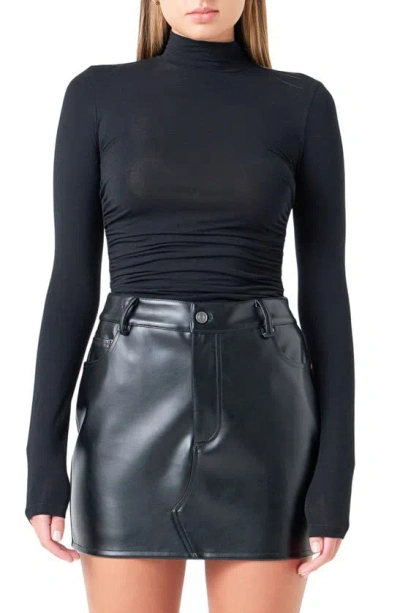 Grey Lab Ruched Turtleneck Top In Black