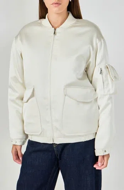 Grey Lab Satin Bomber Jacket In White