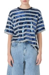 Grey Lab Sequin Stripe Top In Blue