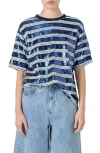 Grey Lab Sequin Stripe Top In White/navy