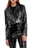 Grey Lab Shiny Faux Leather Crop Jacket In Black