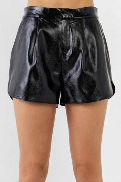 Grey Lab Cuffed Faux Leather Shorts In Black