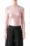 Grey Lab Women's Shiny Turtle Neck Top In Light Pink