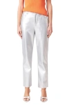 Grey Lab Shiny Straight Leg Faux Leather Pants In Silver