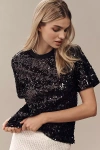 Grey Lab Short-sleeve Sequin Top In Black