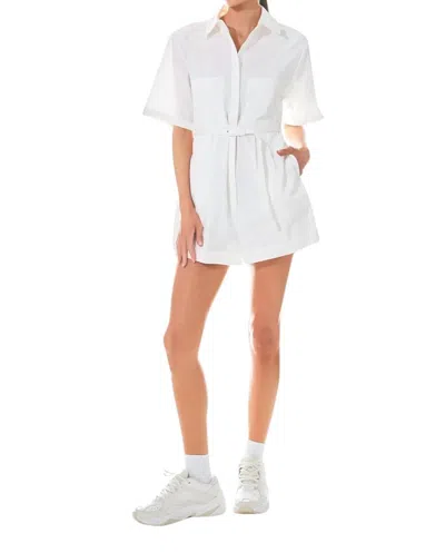 Grey Lab Shoulder Pad Shirt Romper In White