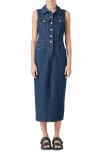 Grey Lab Sleeveless Midi Denim Dress In Navy