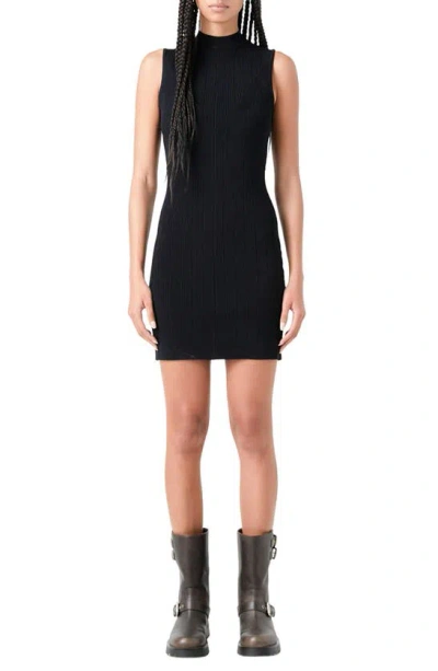 Grey Lab Sleeveless Ribbed Sweater Minidress In Black