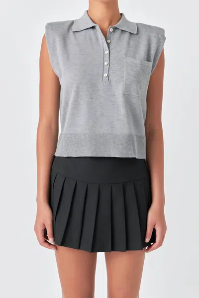Grey Lab Soft Sleeveless Knit Polo Top In Heather Grey