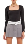 Grey Lab Square Neck Bodysuit In Black