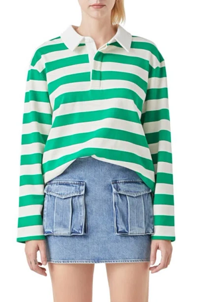 Grey Lab Stripe Cotton Blend Polo Shirt In Green/white