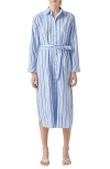 Grey Lab Stripe Long Sleeve Maxi Shirtdress In Powder Blue/ Navy