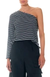 Grey Lab Stripe One-shoulder Asymmetric Top In Black/white