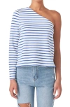 Grey Lab Stripe One-shoulder Asymmetric Top In White/blue