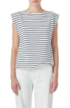 Grey Lab Stripe Padded Shoulder Muscle T-shirt In Off White/ Navy