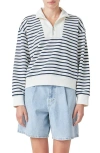 Grey Lab Stripe Terry Cloth Pullover In White/navy