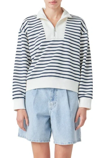 Grey Lab Stripe Terry Cloth Pullover In Blue