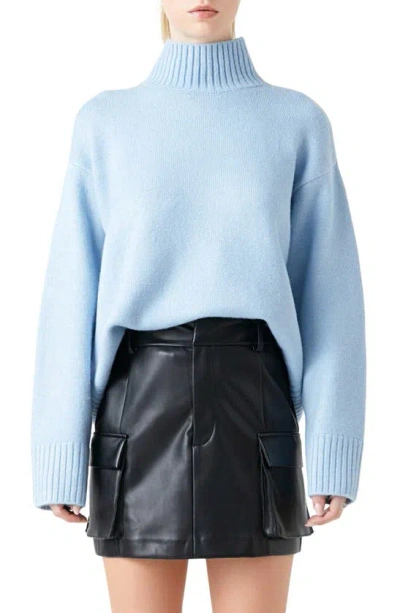 Grey Lab Turtleneck Jumper In Light Blue