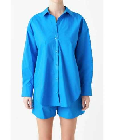Grey Lab Oversize Cotton Button-up Shirt In Blue