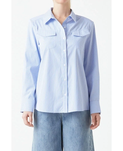 Grey Lab Power Shoulder Stripe Button-up Shirt In Blue